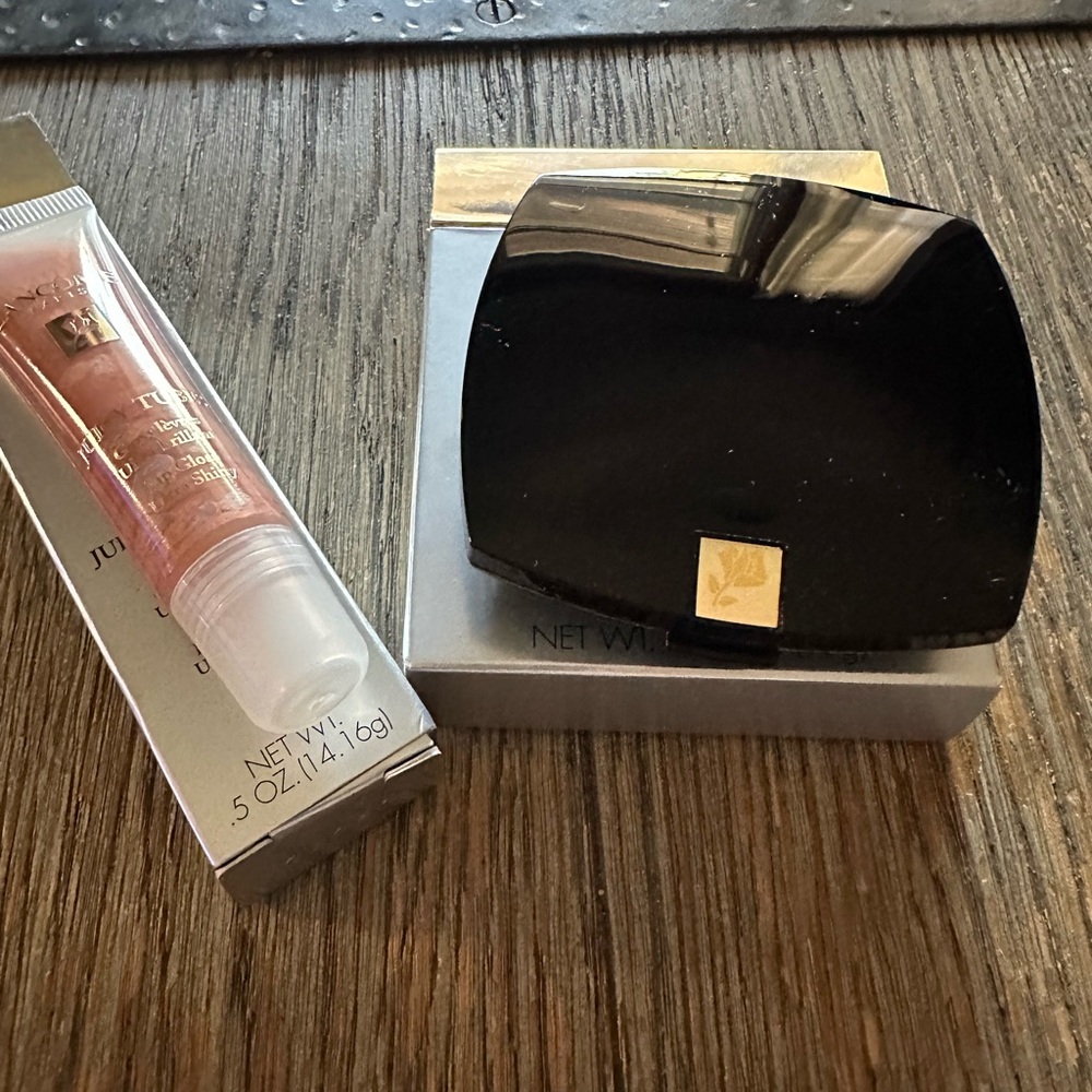 Black Compact and Pink Lip Gloss Set